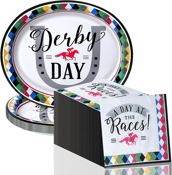 Dereinwo 50Pcs Derby Day Large 12" x 10" Oval Paper Plates and Napkins Disposable Heavy Duty Pape... | Amazon (US)
