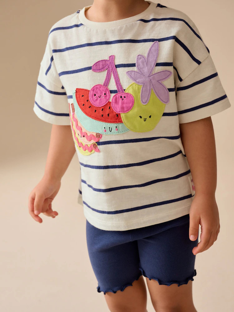 Blue/Ecru Short Sleeve T Shirt and Cycle Shorts Set (3mths-7yrs) | Next US