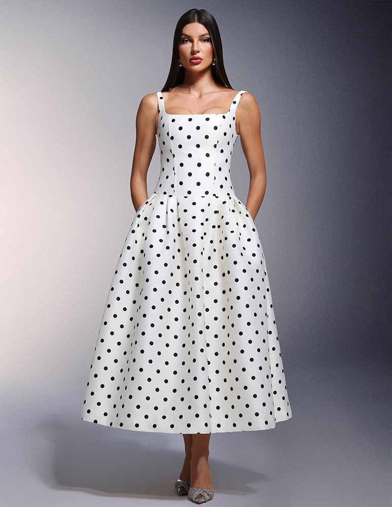 Bella Barnett Satin Polka Dot Dress For Women Maxi Vintage Bridal Event Dress | Amazon (US)