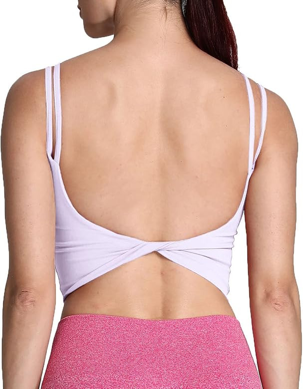 Aoxjox Women's Workout Sports Bras Fitness Padded Backless Yoga Crop Tank Top Twist Back Cami | Amazon (US)