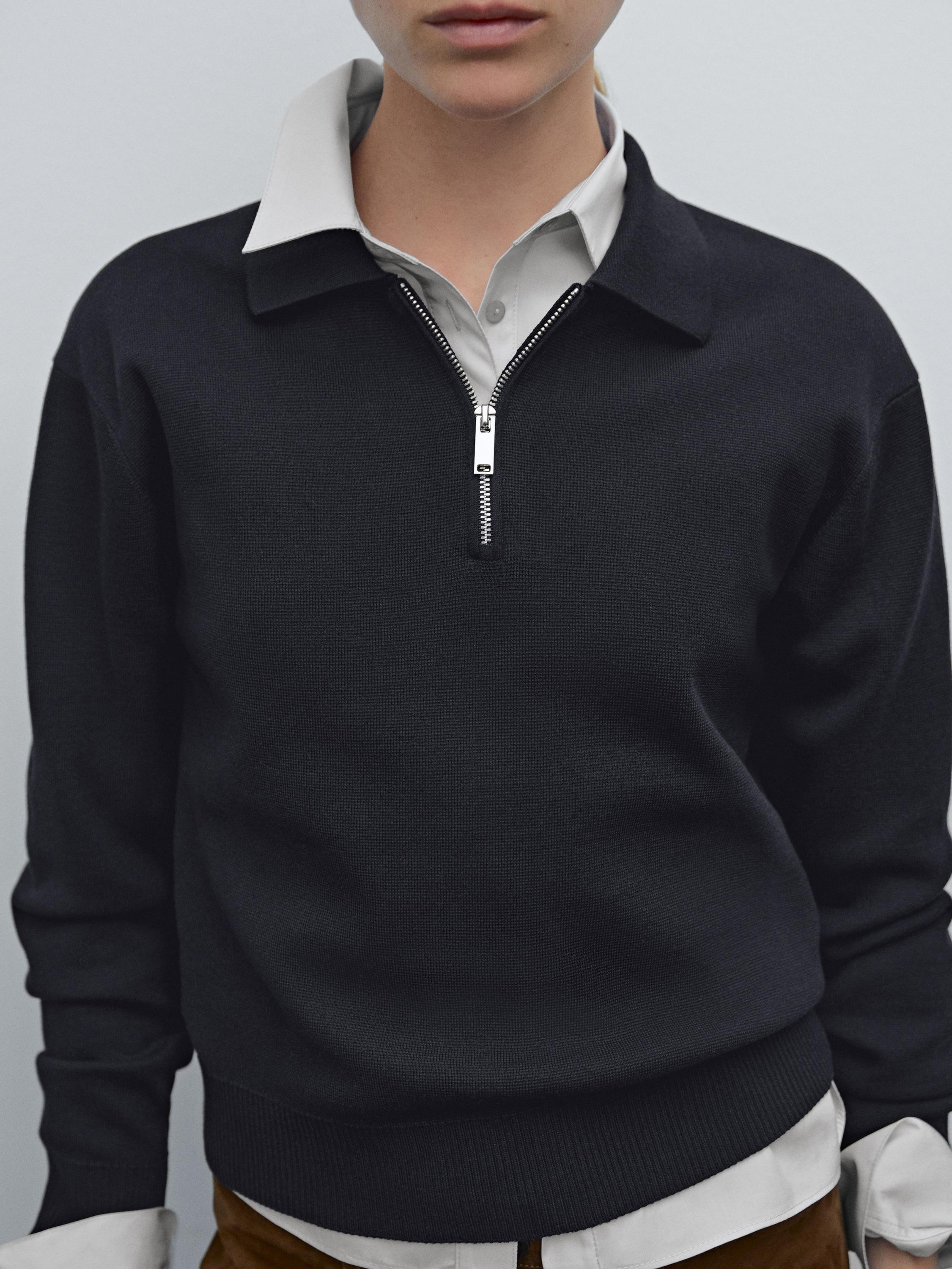Pullover in Punto Milano mit Poloshirt-Kragen und Reißverschluss | Massimo Dutti DE