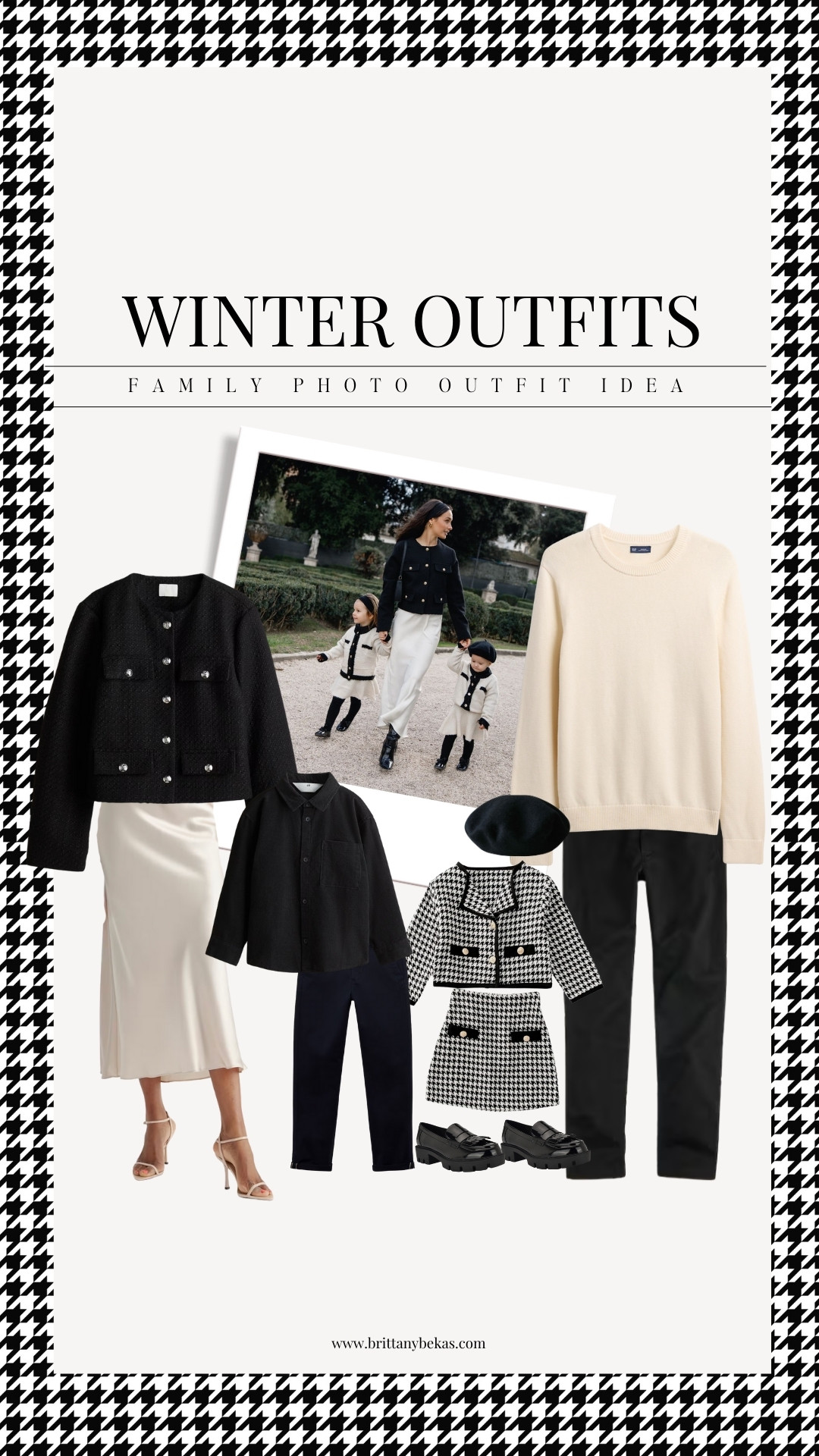 Holiday outfits for Christmas cards and holiday parties this winter. Winter style for family photos including houndstooth. Christmas outfits. Silk skirt from quince. Cashmere sweaters  

#LTKHoliday #LTKKids