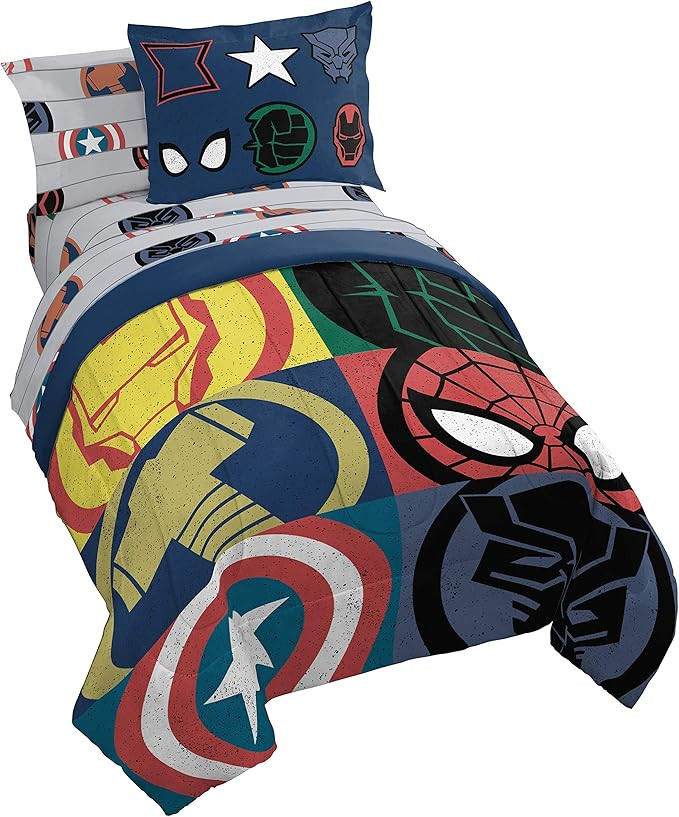 Jay Franco Marvel Avengers 5 Piece Twin Comforter Set - Includes Comforter & Sheet Set with Capta... | Amazon (US)