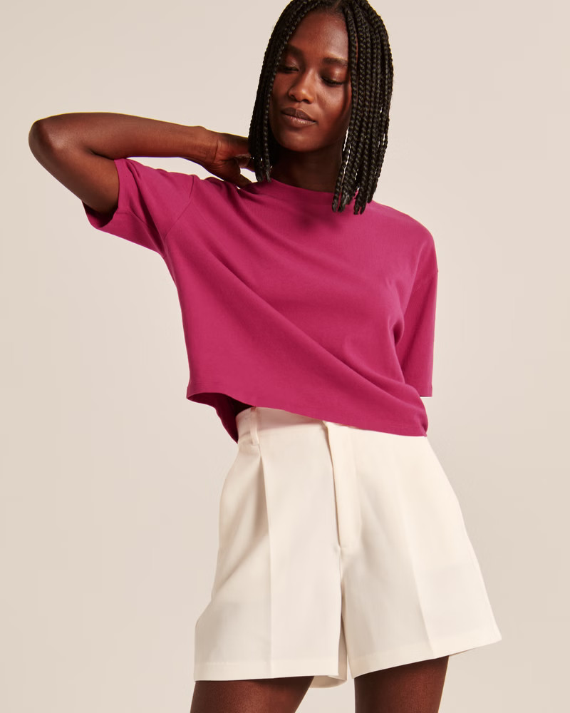 Women's Cropped Boyfriend Essential Tee | Women's Tops | Abercrombie.com | Abercrombie & Fitch (US)