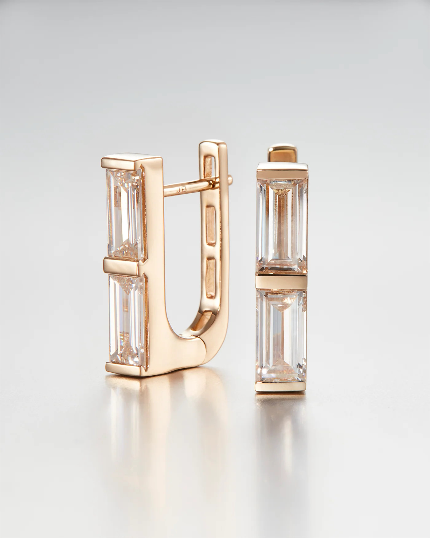 10K Gold Lab Grown Diamond Stacked Baguette Huggie Earrings - 1.60 CTW | Jenny Bird (US)
