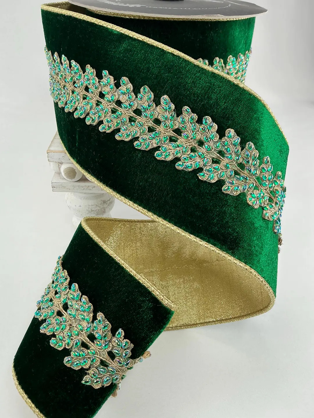 Emerald Green Enchanted Vines Crystal 4 Farrisilk Wired Ribbon - Etsy | Etsy (US)