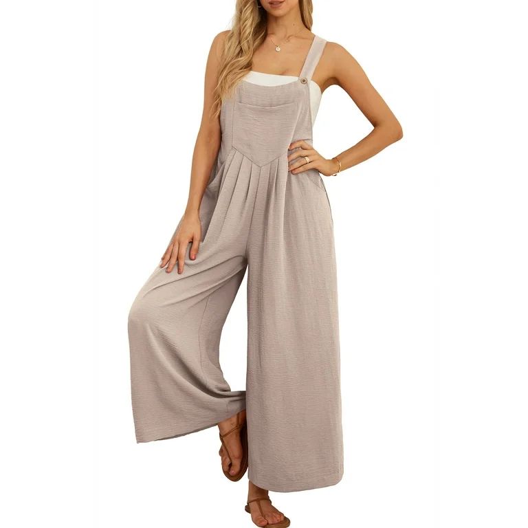 Cueply Women's Overalls Jumpsuits Casual Loose Adjustable Straps Wide Leg Long Pant with Pockets ... | Walmart (US)