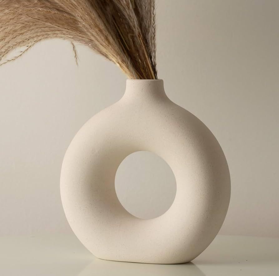 Large White Vase for Pampas Grass Dried Flowers, Modern Boho Nordic Vase, Minimalist vase, Round ... | Amazon (US)