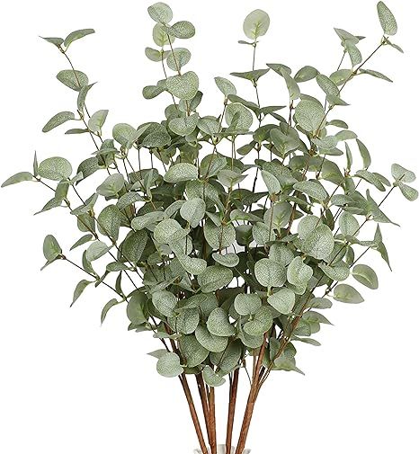 6 Pcs Artificial Greenery Stems Eucalyptus Leaf Spray in Green Greenery Stems Silk Plastic Plants... | Amazon (US)