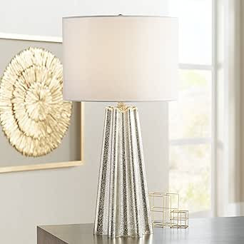 Colter Modern Contemporary Glam Luxury Style Lamp 27" Tall Fluted Silver Mercury Glass White Drum... | Amazon (US)