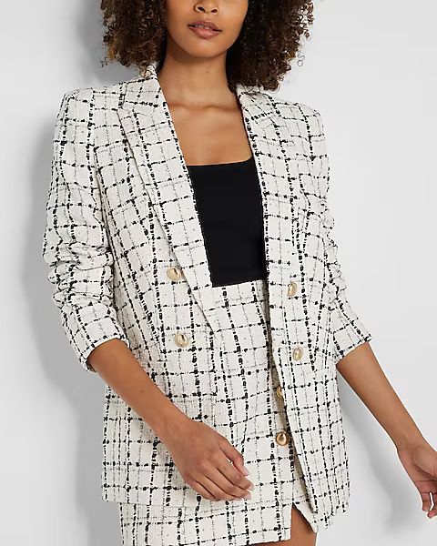 Plaid Tweed Boyfriend Blazer | Express