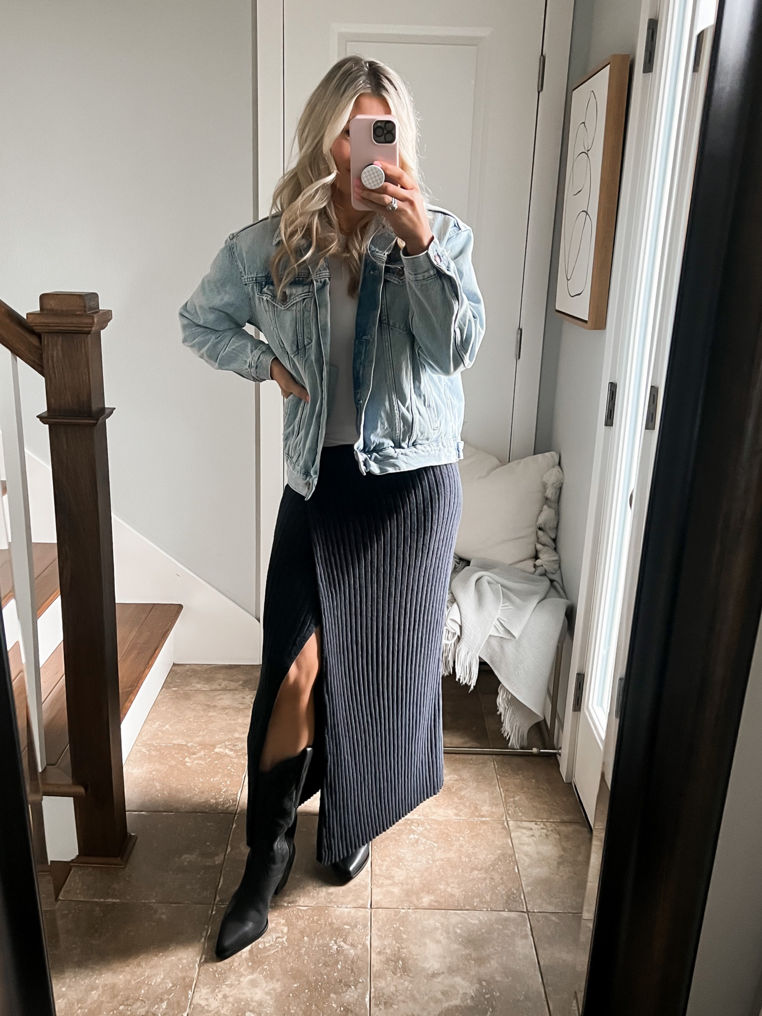 Western style boots with a sweater skirt, oversized denim and stretchy Amazon tank.  All tts and super comfy 

#LTKstyletip #LTKFestival #LTKunder50