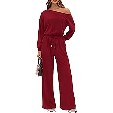 PRETTYGARDEN Long Sleeve Jumpsuit For Women Dressy 2026 Off Shoulder One Piece Loose Wide Leg Jum... | Amazon (US)