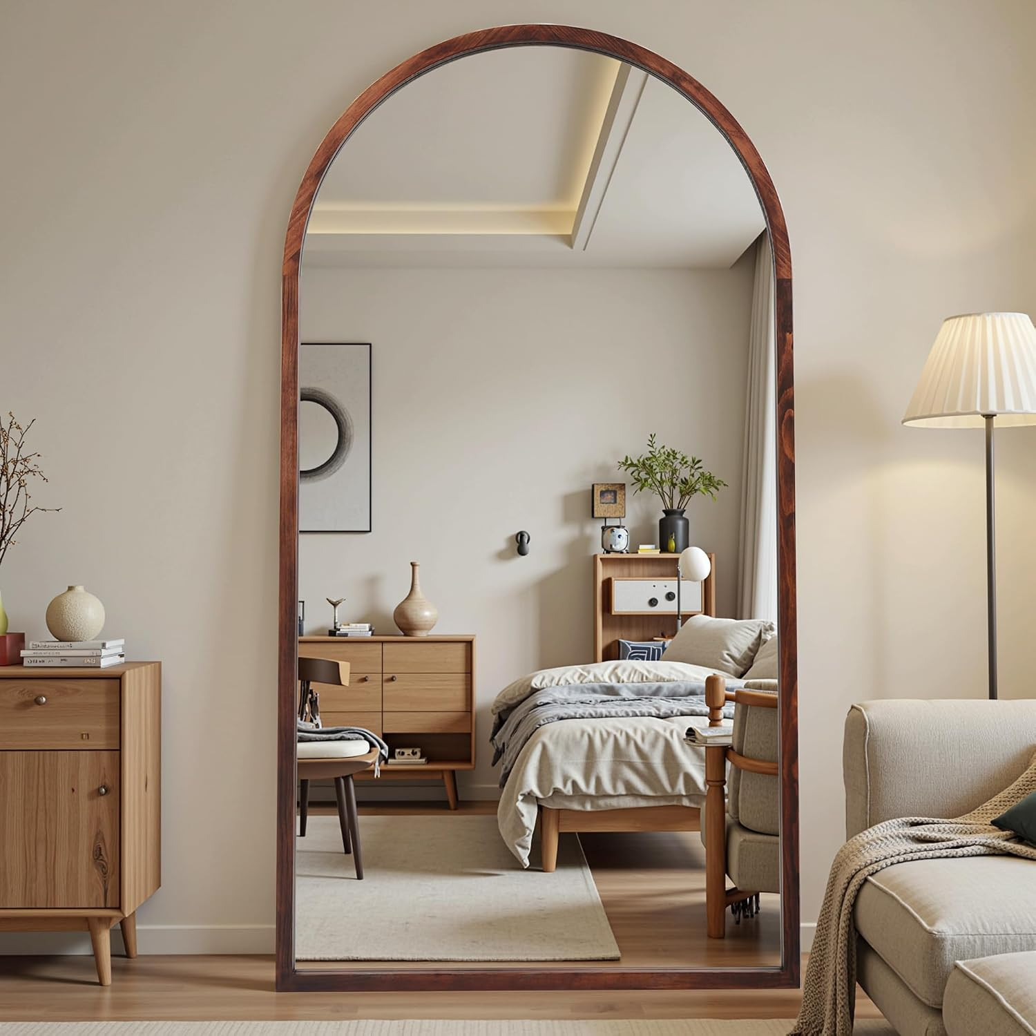 Suidia Full Length Mirror, Oversized Floor Mirror with Solid Wood Frame, Large Standing Mirror for Bedroom Living Room, Wood Antique Style, Dark Walnut, 76" L x 41" W | Amazon (US)