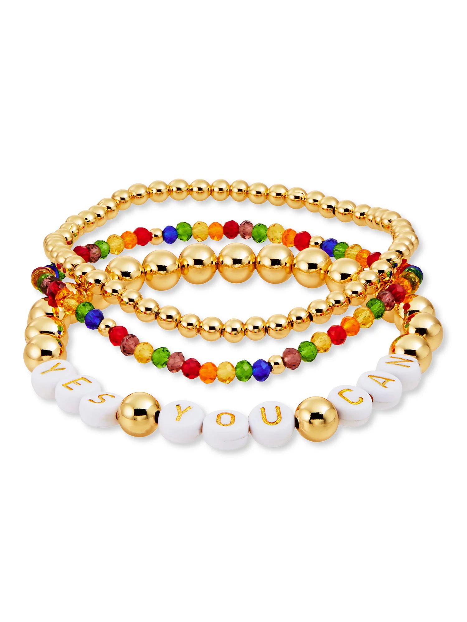 Scoop Womens 14K Gold Flash-Plated Multi-Color "Yes You Can" Bead Bracelet, 3-Piece Set - Walmart... | Walmart (US)