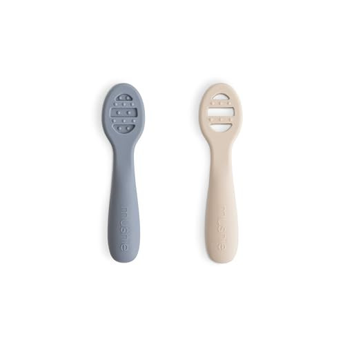 mushie Silicone First Feeding Baby Spoons | 2 Pack (Tradewinds/Shifting Sand) | Amazon (US)