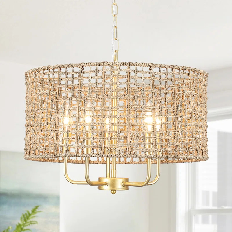 Ekkehard 5 - Light Dimmable Drum Chandelier Natural Rattan Bohemian Pendant | Wayfair North America