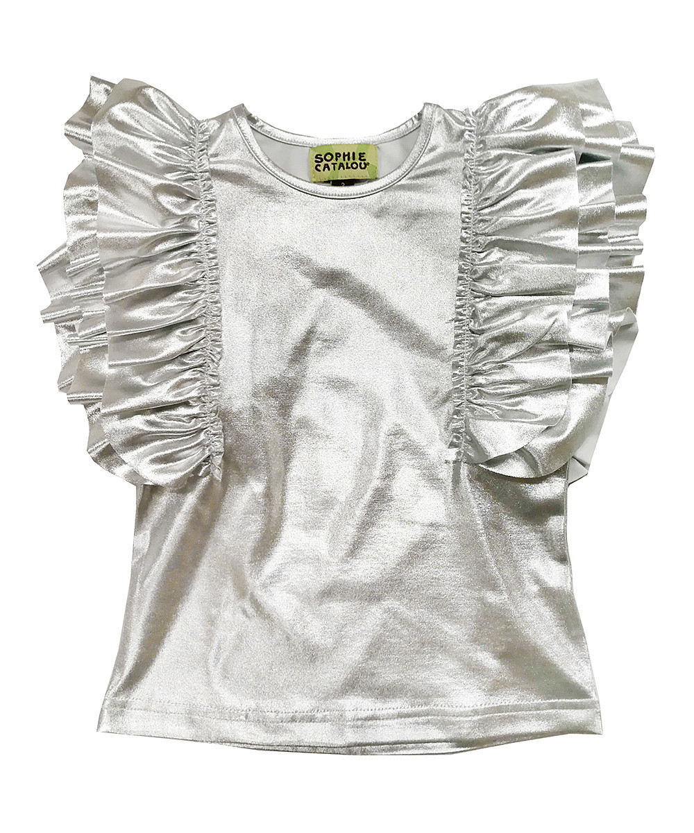 Sophie Catalou Girls' Blouses Silver - Silver Metallic Top - Toddler & Girls | Zulily