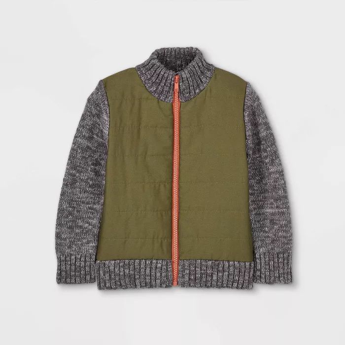Toddler Boys' Quilted Knit Zip-Up Sweater Cardigan - Cat & Jack™ Olive Green | Target