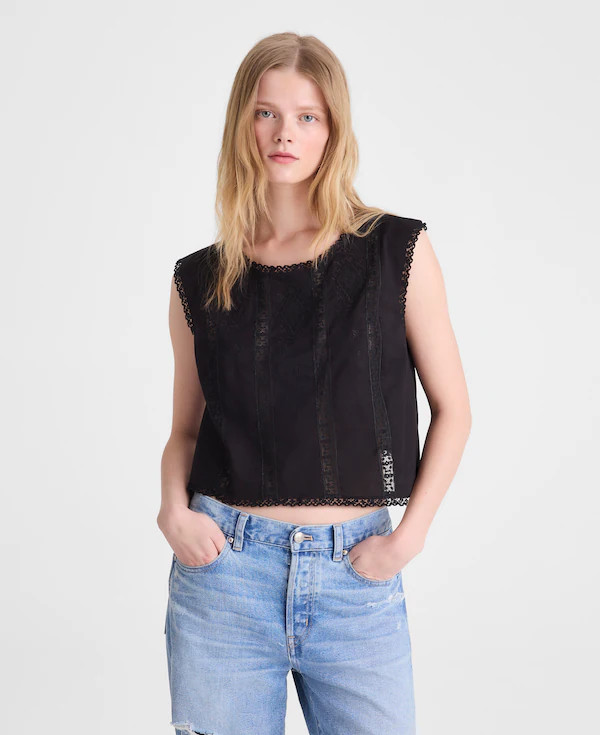 Embroidered Lace-Insert Top | Madewell