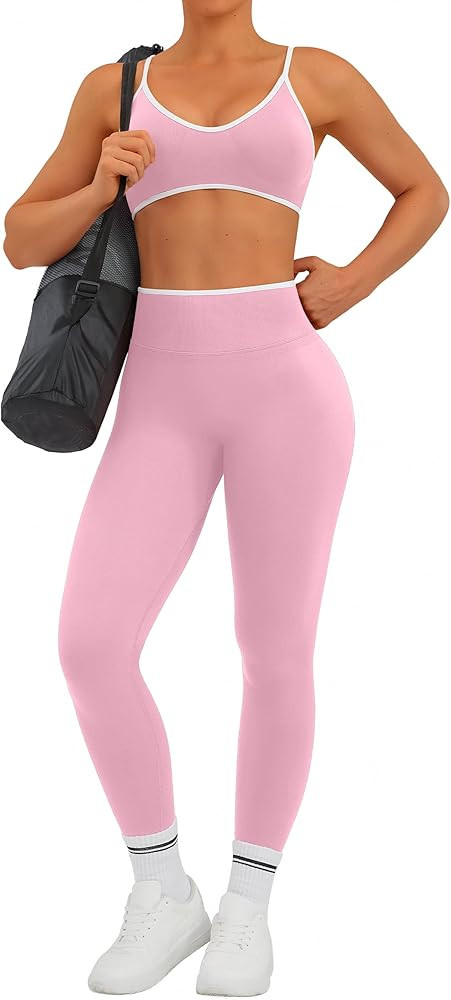 TDIFFUN Women Workout Sets 2 Piece Seamless Scrunch Butt Lifting Leggings Padded Sports Bra Match... | Amazon (US)