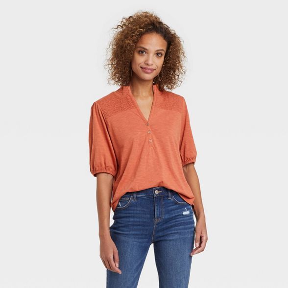 Women's Smocked 3/4 Sleeve Henley Shirt - Knox Rose™ | Target