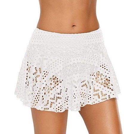 Women'sdistinctive Lace Crochet Skirted Bikini Bottom Swimsuit Short Skort Swim Skirt | Walmart (US)