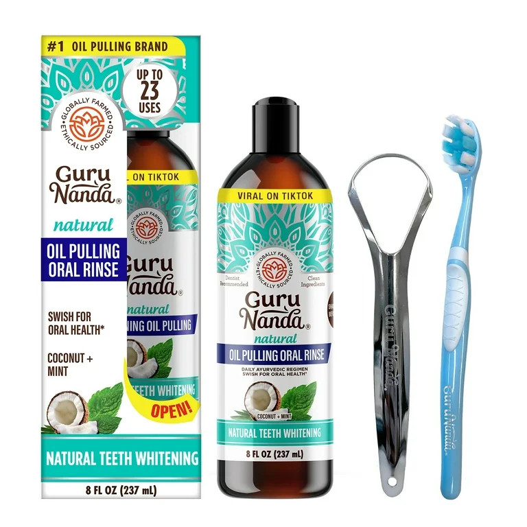 GuruNanda Oil Pulling with Coconut + Mint, Essential Oils & Vitamins D3,E,K2 - Toothbrush & Tongu... | Walmart (US)