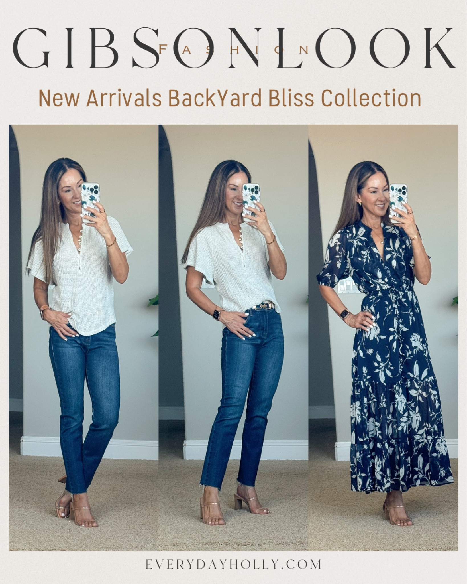 New arrivals from Gibsonlook! 
Save 10% on full-price pieces code HOLLY10 
Save 10% on all sale priced pieces code HOLLYSALE10
For reference: I’m 5’1”, 108lbs
I am typically a size XS, but I size down in Gibsonlook pieces to an XXS  
Petite friendly denim size 24, size down. Gorgeous, navy and chiffon white midi dress size XXS. Open stitch Henley with flutter sleeves XXS. 

#LTKFindsUnder100 #LTKOver40 #LTKStyleTip