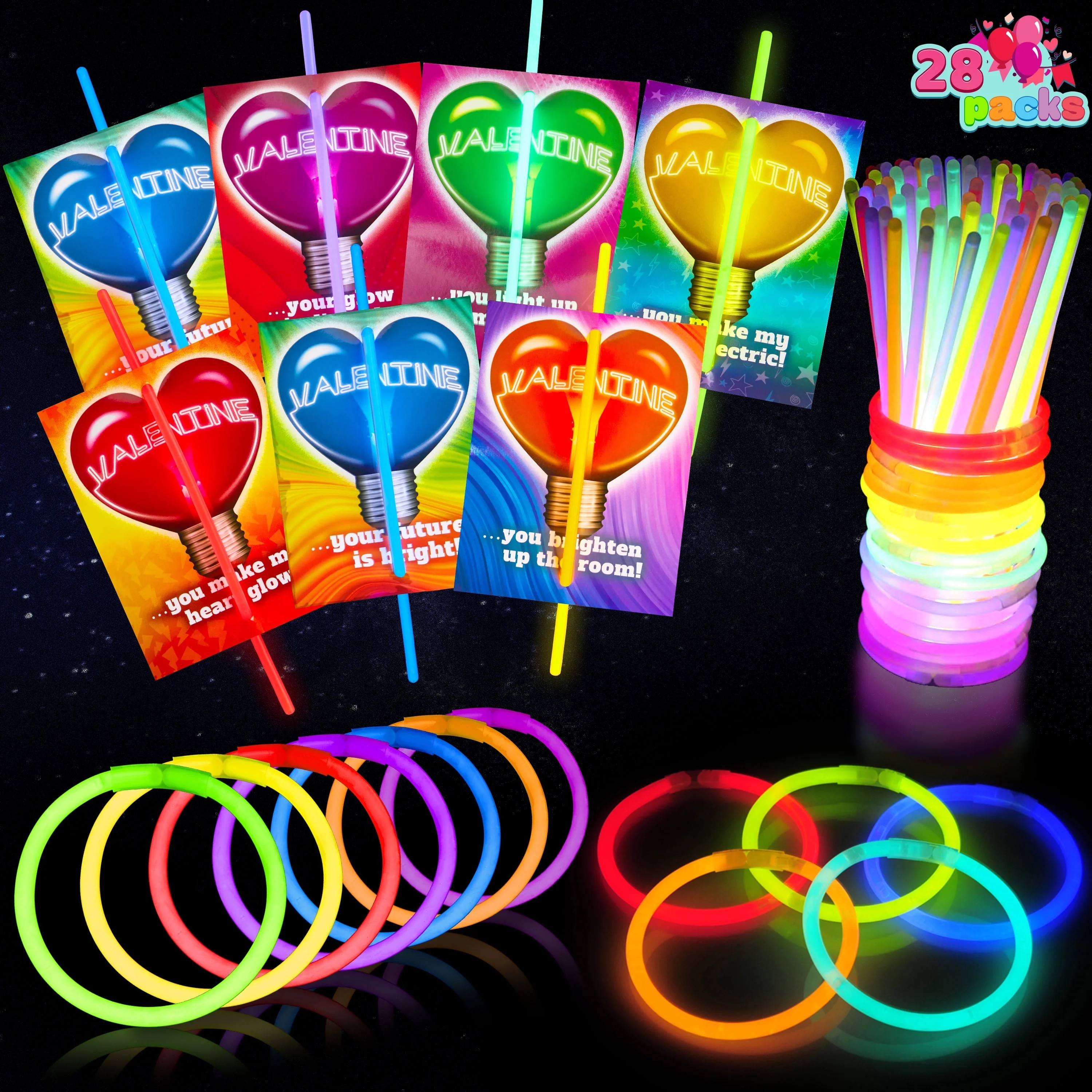 SYNCFUN 36 Packs Glow Sticks Bracelet with Neon Valentines Day Gift Cards Valentine Exchange Card... | Walmart (US)
