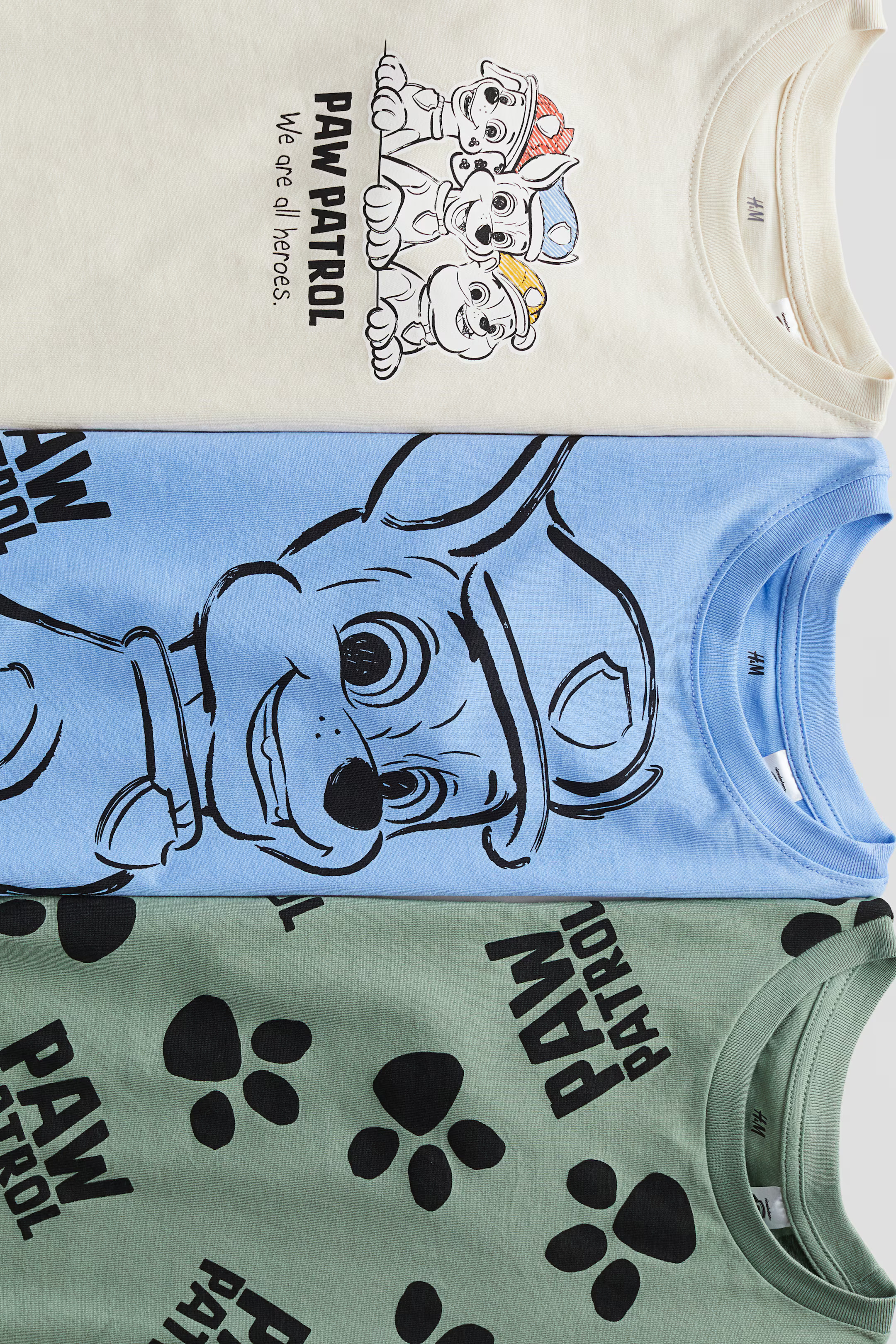 3-pack Long-sleeved T-shirts - Dusty green/PAW Patrol - Kids | H&M US | H&M (US + CA)
