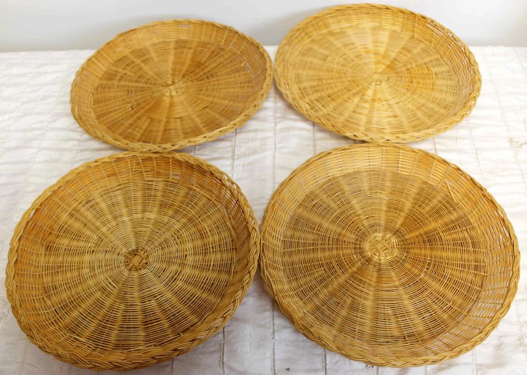 9" Wicker/Bamboo Paper Plate Holders Natural/Tan set of 4 | Etsy (US)