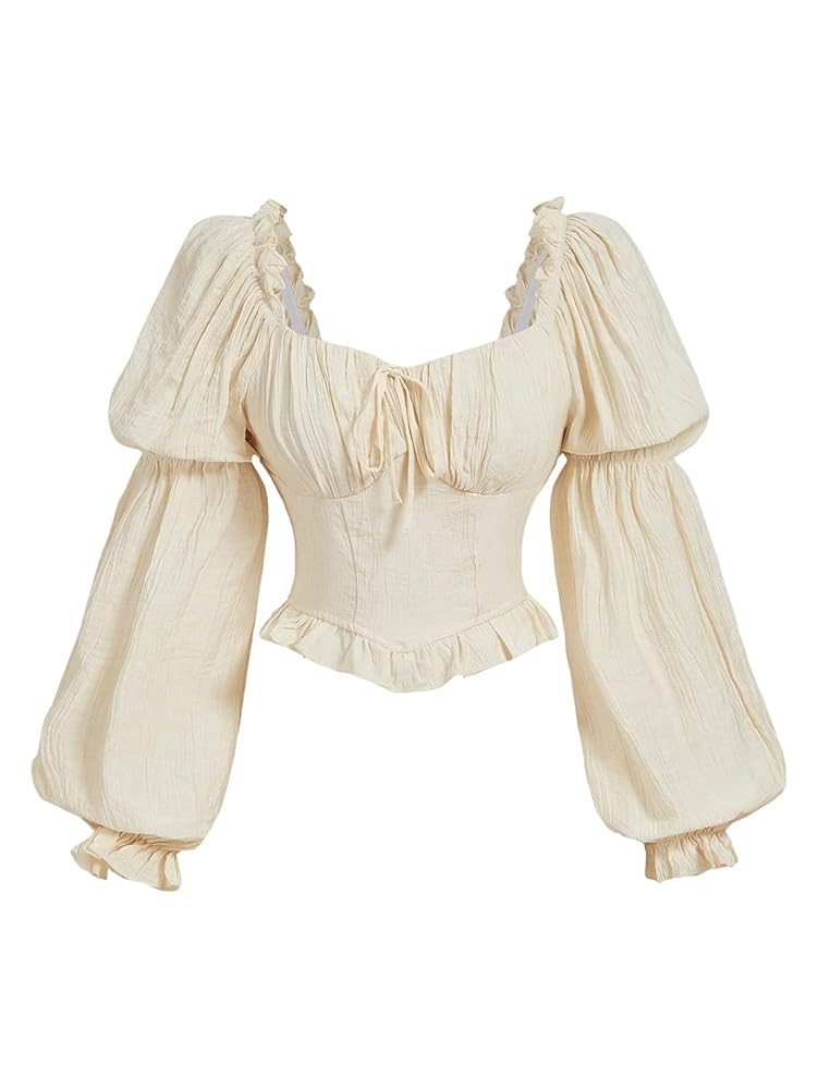 MakeMeChic Women's Renaissance Costume Pirate Corset Tops Puff Long Sleeve Ruched Bust Ruffled Pe... | Amazon (US)