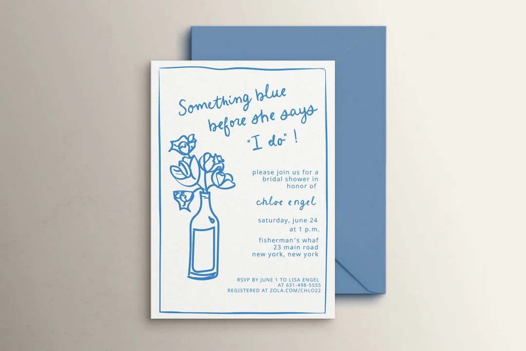 Hand Drawn Bridal Shower Invitation Template, Something Blue Bridal Invitation, Whimsical Scribbl... | Etsy (US)