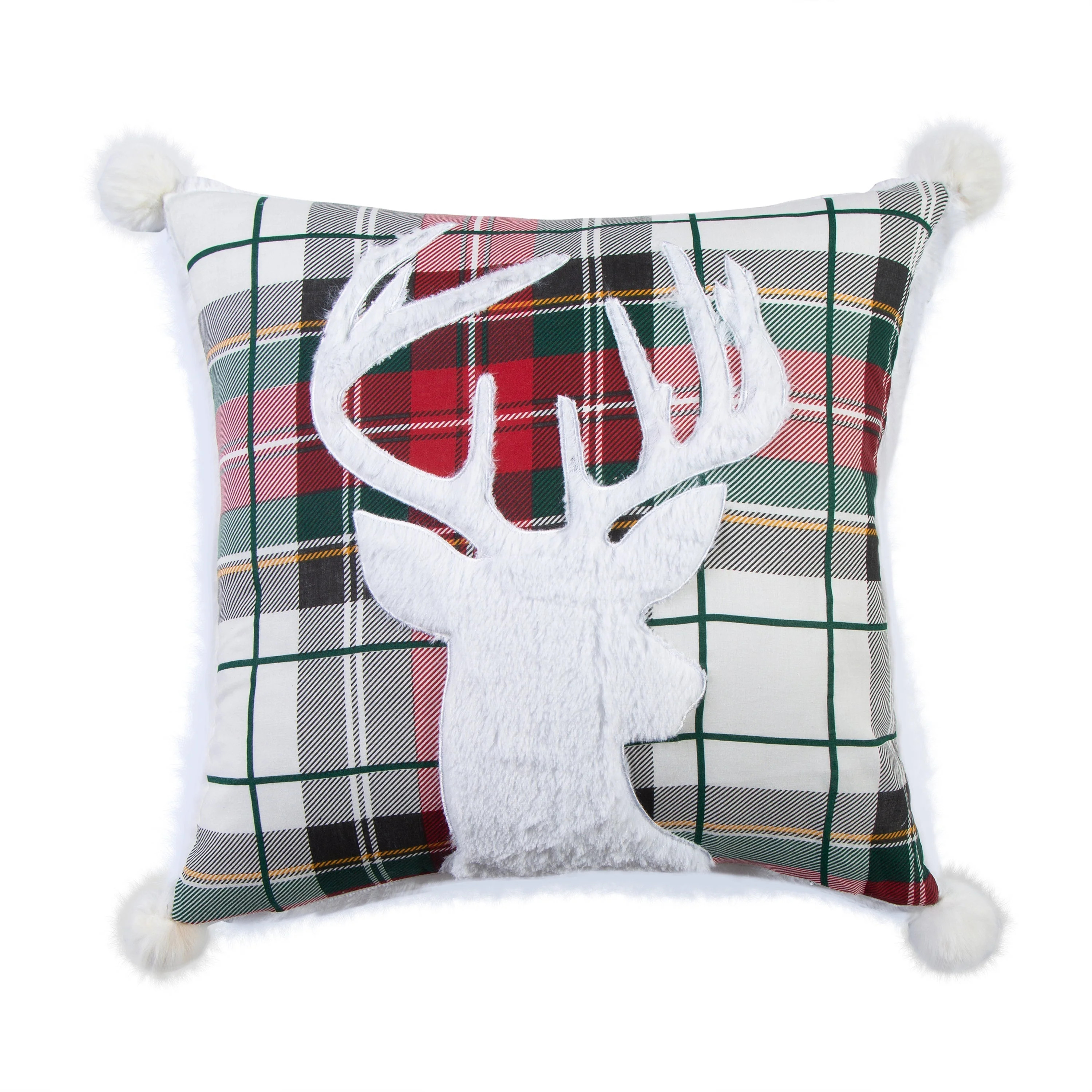 Spencer Plaid Deer Fur Pom Pillow | Levtex Home