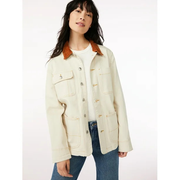 Free Assembly Women's Barn Jacket with Corduroy Collar - Walmart.com | Walmart (US)