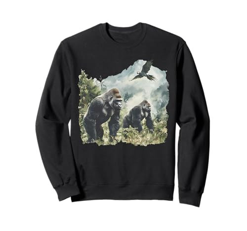 Vintage Silverback Gorilla and African Grey Parrot Wildlife Sweatshirt | Amazon (US)