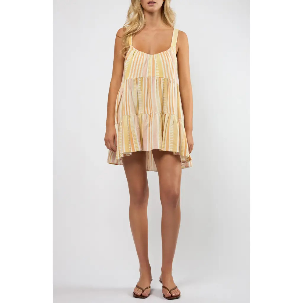 Viens Avec Moi Linen Blend Babydoll Mini Sundress in Yellow And Orange Stripe at Nordstrom, Size Small | Nordstrom