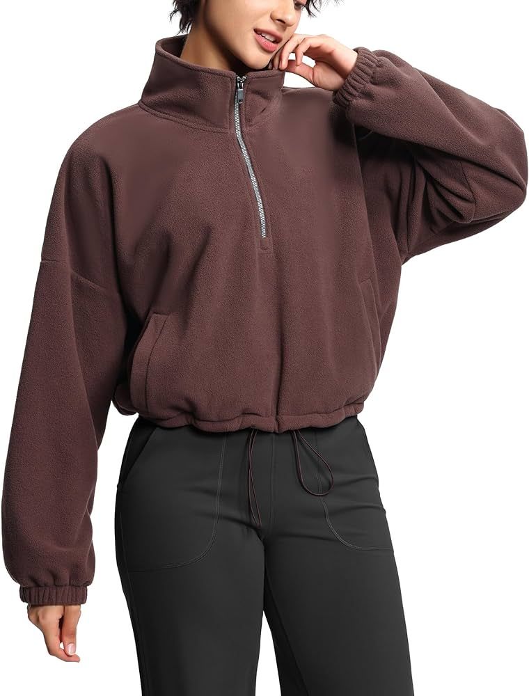 THE GYM PEOPLE Women’s Half Zip Crop Pullover Sweatshirt Fleece Stand Collar Workout Tops with ... | Amazon (US)