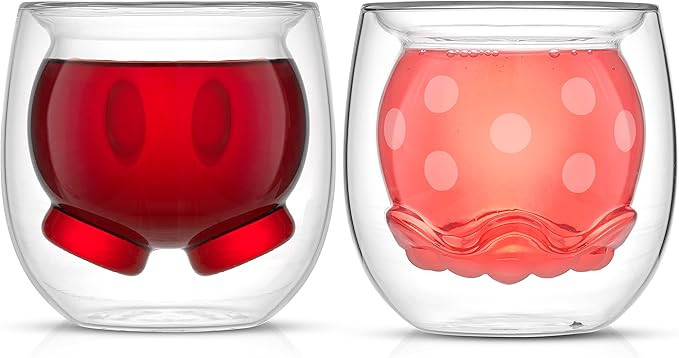 JoyJolt Mickey Pants and Minnie Skirt 3D 7.4oz Double Wall Glass Coffee Cups (2pc). Disney Coffee... | Amazon (US)