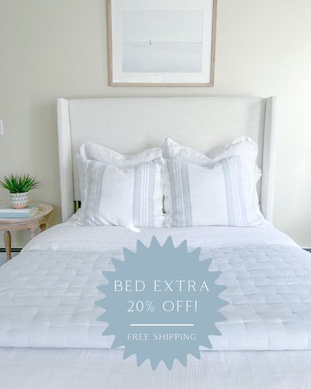 My guest room bed (which I also just recently purchased for our primary bedroom), is on major sale right now! Nearly 30% off, PLUS an extra 20% off with code SAVE20! I have it in “Zuma White” (shown here) but it's available in over 30 fabrics!
 - 
home decor, coastal decor, beach house decor, beach decor, beach style, coastal home, coastal home decor, coastal decorating, coastal interiors, coastal house decor, home accessories decor, coastal accessories, beach style, blue and white home, blue and white decor, neutral home decor, neutral home, coastal furniture, rattan furniture, natural home decor, guest bedroom, guest bedding, guest room bedding, guest room ideas, upholstered bed, full size bed, queen size bed, king size bed, California king bed, white duvet cover, pottery barn duvet cover, pottery barn bedding, blue and white pillow shams, Euro pillow shams, white linen shams, serena and lily pillow covers, 20x20 pillow covers, linen pillow covers, white Euro shams, linen bedding, linen Euro shams, bedroom decor, bedroom furniture, bedroom ideas, coastal bedroom, white sheets, master bedroom, master bedroom ideas, master bedroom decor, primary bedroom, primary bedroom ideas, primary bedroom decor, coastal artwork, large artwork, living room artwork, coastal art, coastal prints, coastal art prints, prints decor, prints on a wall, large art prints, large artwork, wall art large, blue artwork, beach house artwork, beach artwork, surfer artwork, framed prints, artwork for bedroom, bedroom artwork, calming artwork, coastal nightstands, wayfair bed, upholstered beds on sale, white beds

#LTKstyletip #LTKhome