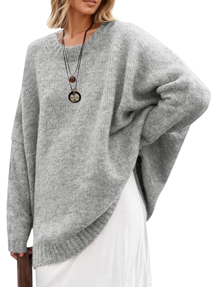 Saodimallsu Womens Oversized Tunic Sweaters Crew Neck Long Sleeve Fall Casual Slouchy Knit Pullov... | Amazon (US)