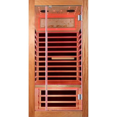 OUTEXER Sauna One Person Far Infrared Saunas Room African Mahogany Wood 1350W Dry Saunas Spa with 7 Starry Sky Light Wood Wax Oil on Outer Surface 33.5 * 33.5 * 70.9inch | Amazon (US)