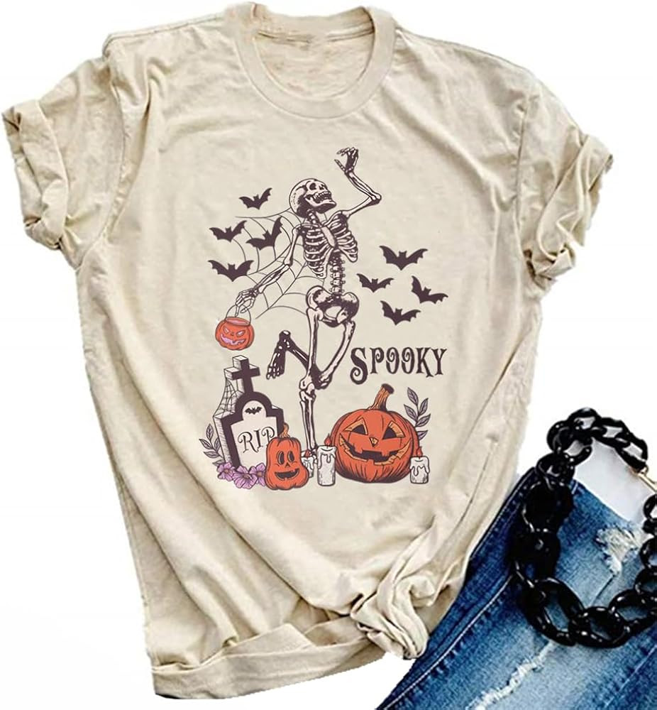 Halloween Pumpkin Shirts Women Fall T-Shirts Cute Autumn Graphic Tees Thanksgiving Tops | Amazon (US)