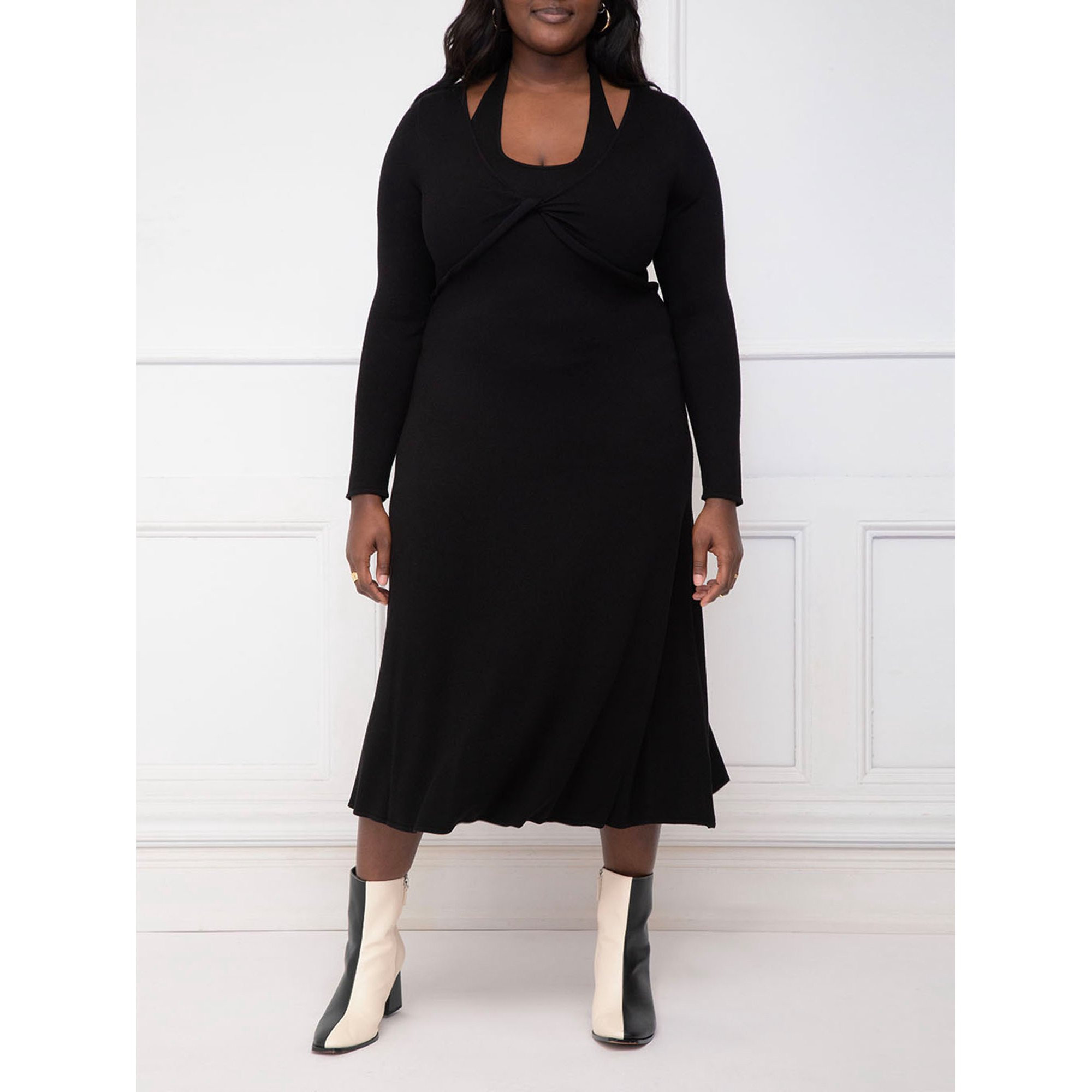 ELOQUII Elements Women's Plus Halter Neck Twist Sweater Dress | Walmart (US)