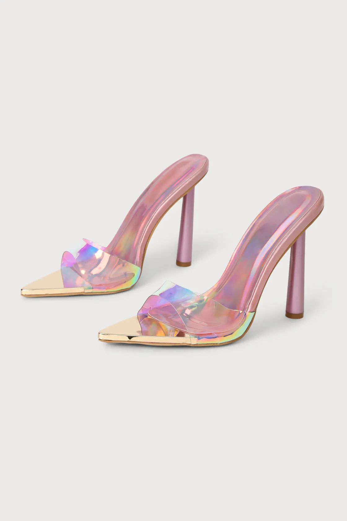 Chaday Pink Holographic Pointed-Toe High Heel Sandals | Lulus (US)