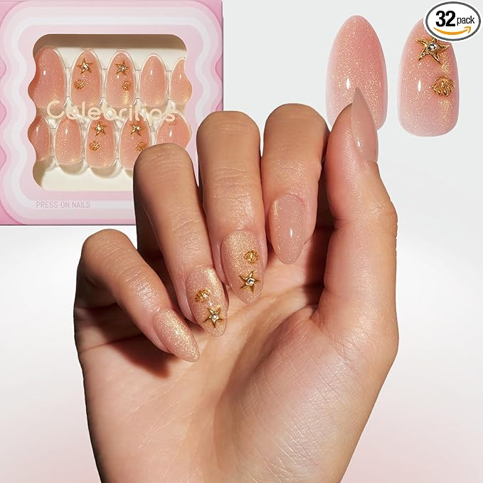 Celebritips Nail Art Press-Ons | Short Almond Nails, Reusable | 16 sizes - 32 Nails Kit with Supe... | Amazon (US)
