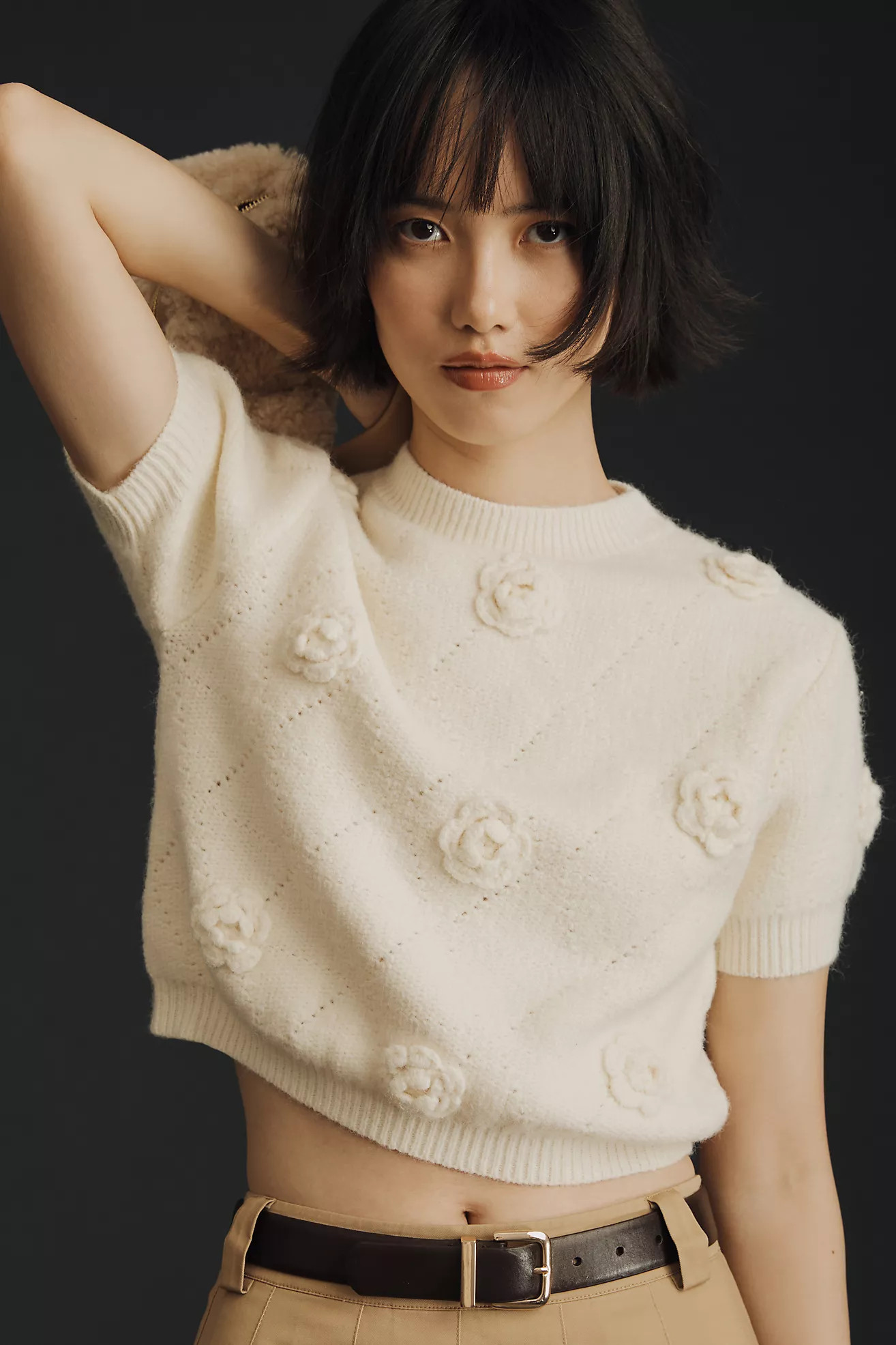 MABLE Short-Sleeve Rosette Sweater | Anthropologie (US)