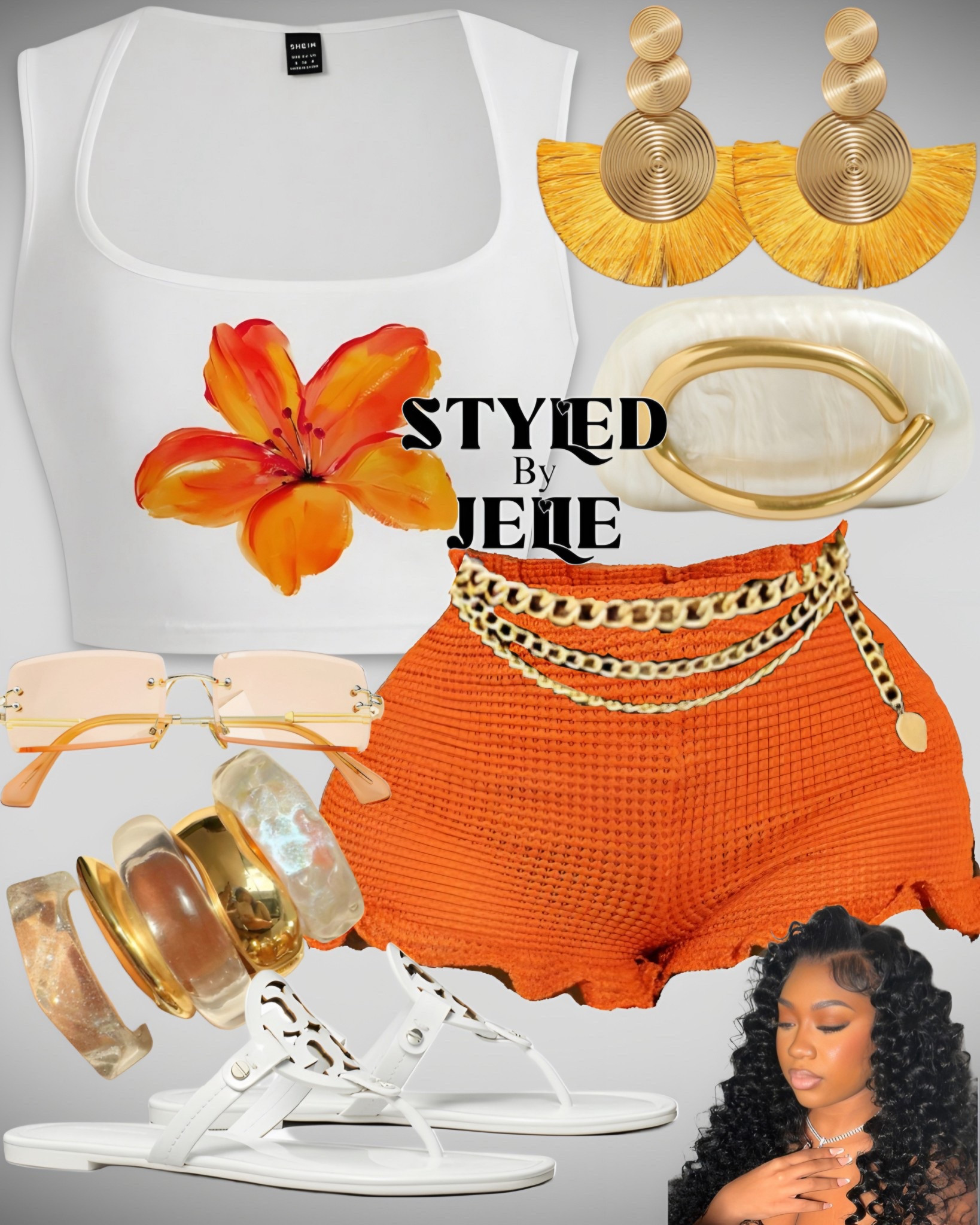 Summer SHEIN look with Tory Burch sandals. You can play with your favorite accessories! #shein #sheinhaul #summerlook #vacationlook 