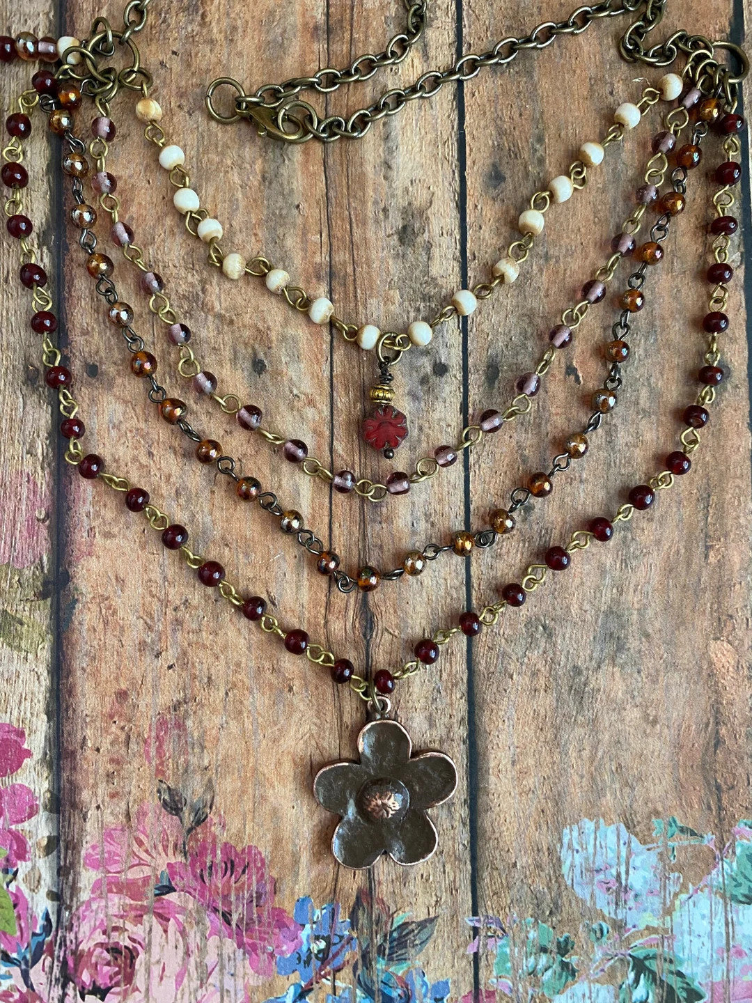 Flower Necklace Boho Necklace. Flower Jewelry. Floral Jewelry. Multi Strand Cascading Necklace. F... | Etsy (EU)